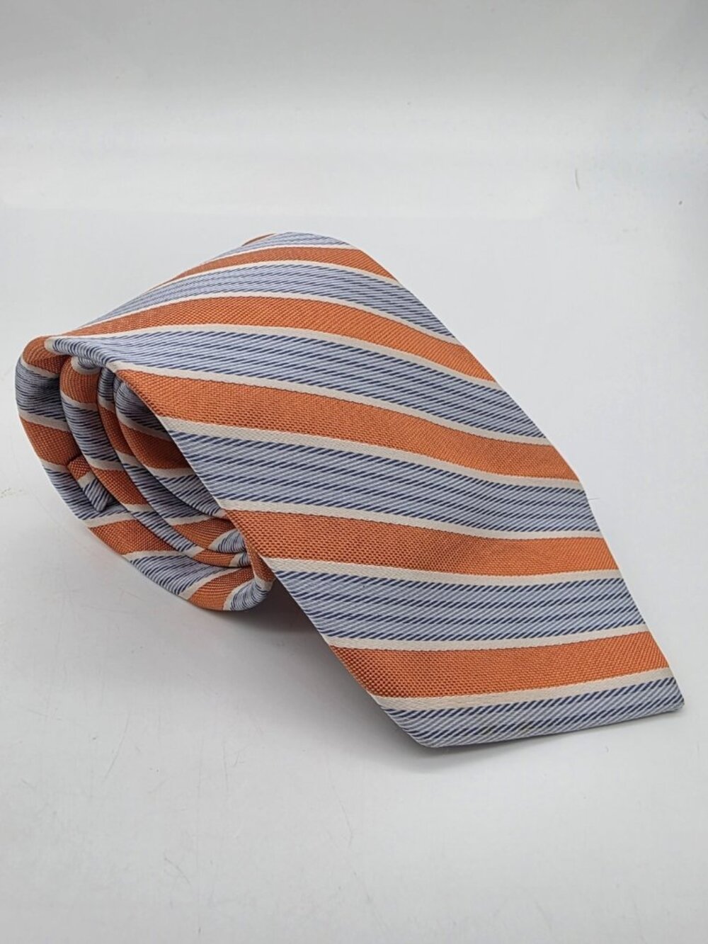 Ike Behar New York Men's Tie 50" X 3.25" Orange & Blue Striped Silk Tie Necktie